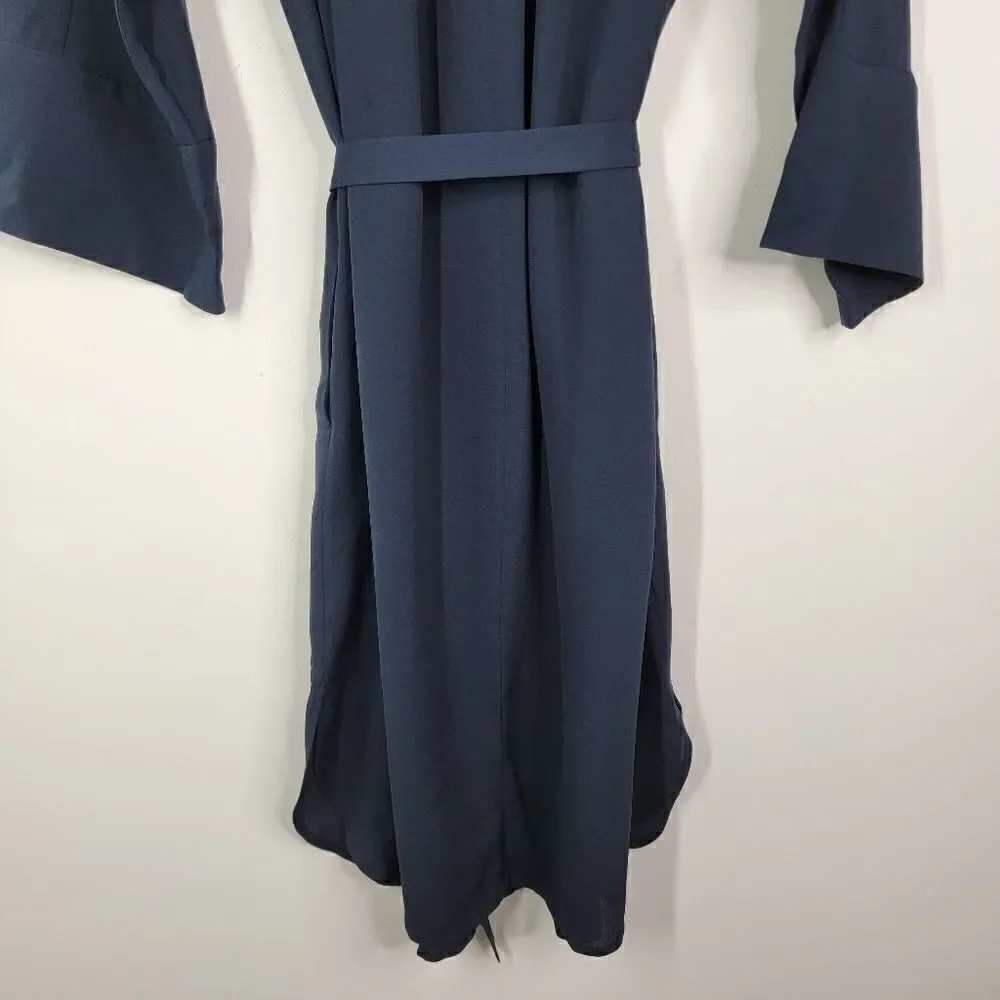 VINCE Silk Shirred Belted Shirtdress Coastal Blue Size Small - Picture 12 of 13